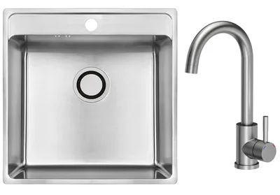 Produktbild von VBChome Edelstahl Einbauspüle 49x48x21 cm – Gebürsteter Stahl mit Hahnloch | Küchenspüle mit Armatur & Siphon | Großes Becken aus Inox Edelstahl