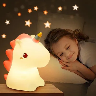 Image de Lampe de nuit Licorne - 16 couleurs RVB + intensité réglable + batterie USB - Cadeau pour chambre de petite fille