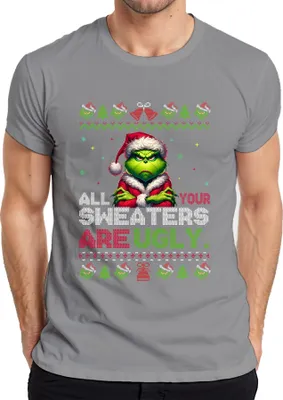 Produktbild von All Your Sweaters Are Ugly Grinch Weihnachten Lustig Geschenk Herren T-Shirt, Grau, XXL