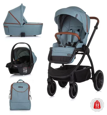 Produktbild von Chipolino Kombikinderwagen 3 in 1 Prestige Babywanne Rucksack i-Size Babyschale blau P