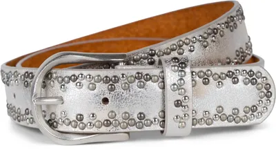 Produktbild von styleBREAKER Nietengürtel Uni mit kleinen mehrfarbigen Nieten | Vintage Gürtel aus Rindsleder mit farbgebender Polyurethan-Beschichtung | kürzbar & verstellbar