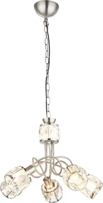 Produktbild von Globo Lighting Hängeleuchte Metall Nickel matt, Metall, Glaskristalle klar, Kabel PVC Schwarz, 1 Spot mit inkl. LED, ø: 400mm, H: 1300mm, exkl. 5x E14 40W 230V, inkl. LED 5W 230V, 367lm Source, 305lm Output, 3000K