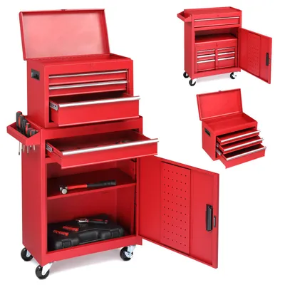Immagine prodotto di Armadio per attrezzi in metallo FCH, armadio a rulli combinato con cassette per attrezzi portatili, carrello per officina mobile con 4 cassetti (rosso)