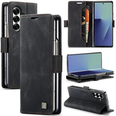 Obrázek produktu pro Pouzdro pro Samsung Galaxy Z Fold 8 Ultra, RetroPolyuretanKožené Pouzdro, Stojánek a Ochranné Pouzdro černé