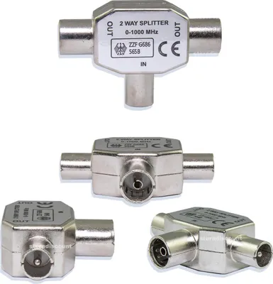 Produktbild von Transmedia Adapter; Zweigeräteverteiler für TV Antennenkupplung 9,5 mm 2 Antennenstecker 9,5 mm, FS 27