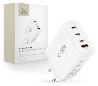 Zdjęcie produktu dla Tech-Protect Nc120W-Gan 4-Port Network Charger Pd 120W / Qc3.0 White