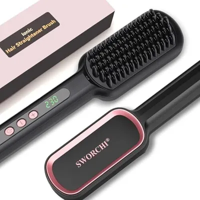 Image de Lissage Brosse cheveux Lisseur Anti-Scald 25s rapide Chauffage céramique Affichage LED
