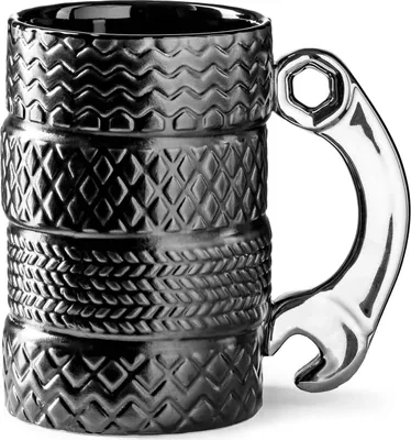 Produktbild von Gadget Master Reifen-Keramiktasse, silberner Schraubenschlüsselgriff, spülmaschinenfest, 450 ml