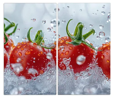 Produktbild von Spritzschutz Herdabdeckplatte Schneidebrett aus Glas Wassertomaten 2-Teilig (60x52cm)