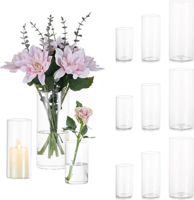 Obrázok produktu pre Sada dekoratívnych váz Glasseam Sklenená cylindrická stolová dekorácia 10/15/20cm balenie 4 ks