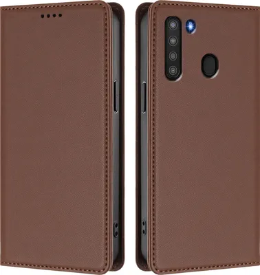 Image de Etui en cuir pour Samsung Galaxy A21, étui magnétique en cuirPolyuréthaneavec support Marron