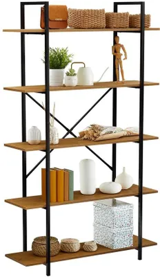 Produktbild von Industrielle Bücherregal in Vintage-Stil mit 5 Planken für Wohnzimmer