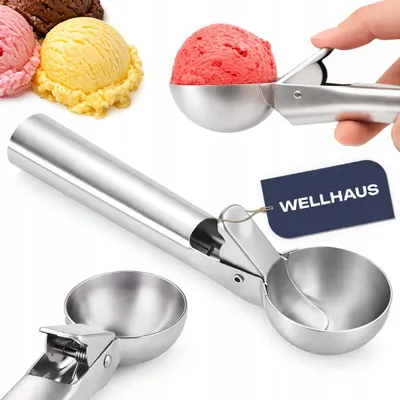 Produktbild von WELLHAUS Eisportionierer Edelstahl 19 cm mit Auslösemechanismus Eislöffel für perfekte Eiskugeln