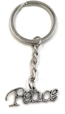 Produktbild von Onwomania Schlüsselanhänger Peace Buchstaben Schriftzug Metall Anhänger Charm