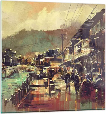Produktbild von Bilder auf glas - Brücke Straße Fluss - 30x30cm - Glasbilder - Wandbilder - Kunstdruck - zum Aufhängen bereit - Wanddekoration aus Glas - Glas Bilder - Wandbild auf Glas - Einteilig - GAC30x30-3515