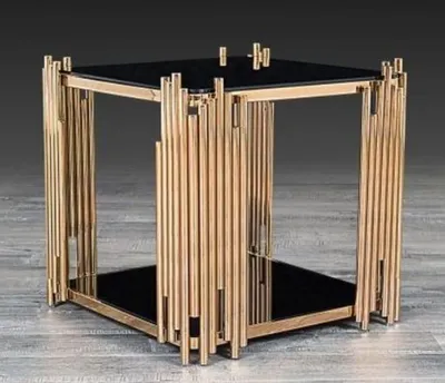 Produktbild von Casa Padrino Designer Beistelltisch Gold 48 x 48 x H. 50 cm - Quadratischer Tisch mit Glasplatten - Luxus Wohnzimmer Möbel