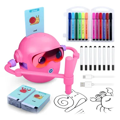 Image de Robot à dessin pour enfants - Jouet éducatif interactif, 100 cartes à dessin - Rose