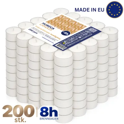 Produktbild von Horeca Candles 200 Weiße Teelichter 8h Brenndauer – Geruchlos – Transparente Hülle