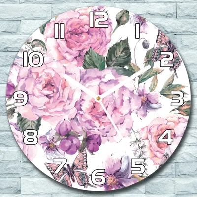 Produktbild von Wanduhr aus Glas Rund fi 30 Rosen Schmetterling Quarz Deko Wohnzimmer Büro