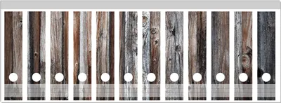 Produktbild von Wallario Ordnerrücken Sticker, selbstklebend für breite Ordner, 12 Stück, Motiv Alte Holzwand - Holzplanken in grau und braun
