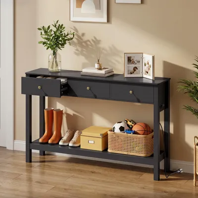 Obrázek produktu pro BEALIFE Konzolový stolek 130x30x80 cm se 3 zásuvkami | Konzolový stolek do předsíně a ložnice | Černá barva | FS33