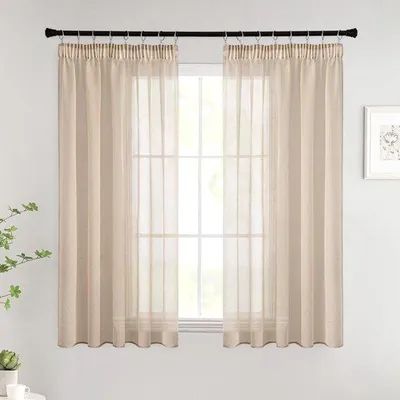 Image de Rideaux de voilage transparents Unyqoos®, lot de 2, couleur beige, 140 x 145 cm, tissu polyester, translucides – idéaux pour les salons et les chambres