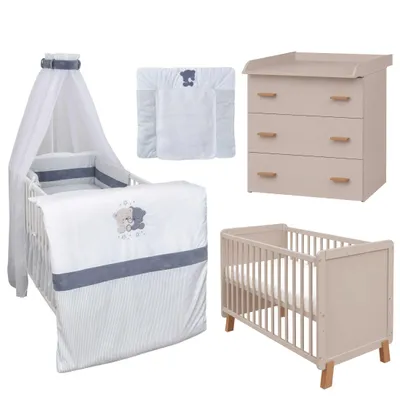 Produktbild von Baby-Delux Babyzimmer Babybett Wickelkommode umbaubar Schutzgitter 60x120 Lou Kaschmir Bettwäsche Komplett Set Loving Bears