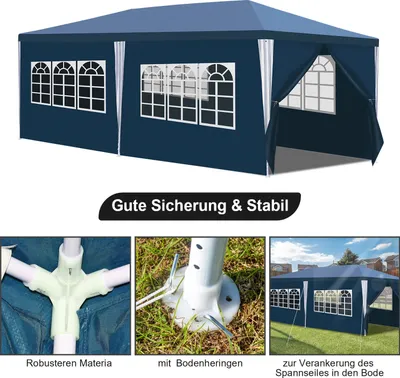 Produktbild von Faziango Pavillon 3x6m mit Seitenwänden Tasche Wasserdicht UV-Schutz 50+Gartenpavillon Gartenzelt Partyzelt Blau