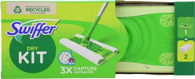 Produktbild von Swiffer Bodenwischer Starterset 1x Bodenwischer + 2x Trockene Bodentücher mit 3-facher Staubaufnahme