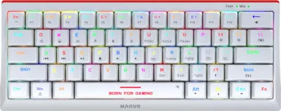 Zdjęcie produktu dla Marvo HECATE 61R, klawiatura US, do gry, przewodowa (USB), biała, mechaniczna, RGB, czerwone przełączniki