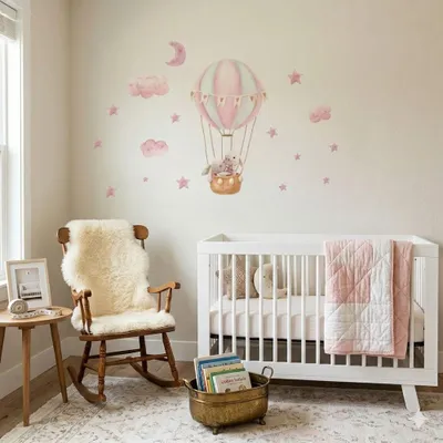 Produktbild von Hasen Heißluftballon Wandsticker Babyzimmer Wandtattoo Mädchen selbstklebend Kinderzimmer Wanddeko Sterne Wolken Ballon Motiv