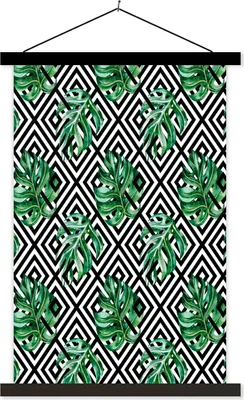 Produktbild von MuchoWow® Textilposter Monstera - Abstrakt - Muster 60x90 cm mit schwarzem Rahmen - Poster Wohnzimmer