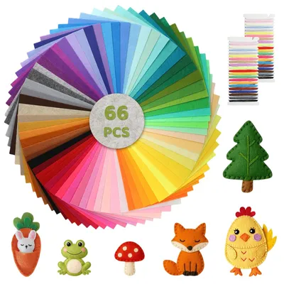Produktbild von Bastelfilz Set - 66 Farben - Für DIY Handwerk und Nähen - 15x20 cm, 1 mm Dick