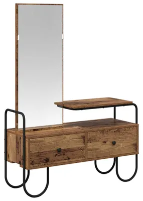 Image de Table de maquillage vidaXL avec tiroirs et étagère, en bois de récupération et en panneaux de particules