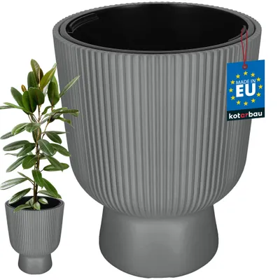 Immagine prodotto di KOTARBAU® Fioriera da Esterno Vaso per Piante ⌀ 39 cm con Inserto Interno Vaso da Interno Vasi di Plastica Grigio