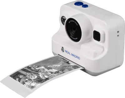 Produktbild von Real Madrid Sofortbildkamera für Kinder ab 8 Jahren, Schwarz-Weiß-Druck ohne Tinte, 16-facher Zoom, 720p Video, 2,4 Zoll Display, inkl. 3 Papierrollen