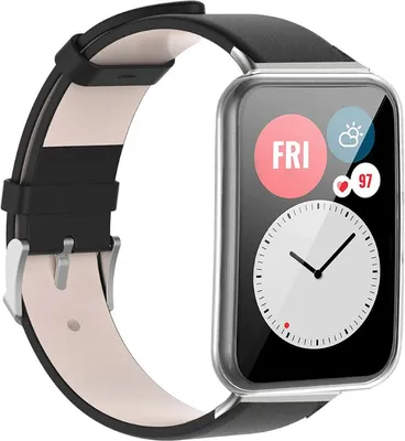 Produktbild von Strap-it Huawei Watch Fit Lederarmband (Schwarz)