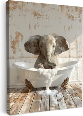 Produktbild von MuchoWow© Wanddeko 60x80 cm - Badezimmer Bilder Elefant, Leinwand Bilder, Wandbilder, Gemälde