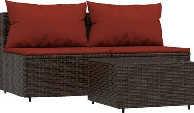 Produktbild von 3-tlg. Garten-Lounge-Set mit Kissen Braun Poly Rattan