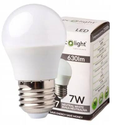 Obrázek produktu pro LED žárovka E27 ECO LIGHT, 4000K, 630 lm, 7W, neutrální bílá barva, kulatý tvar