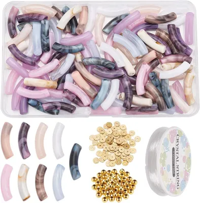 Imagen del producto de Juego de 250 cuentas acrílicas curvadas, imitación de piedras preciosas de colores, para la fabricación de joyería