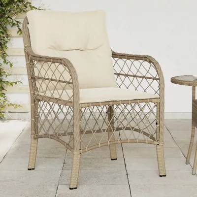 Produktbild von Design Gartenstühle mit Kissen 2 Stk. Beige Poly Rattan, Gartenstühle 2024 Neu