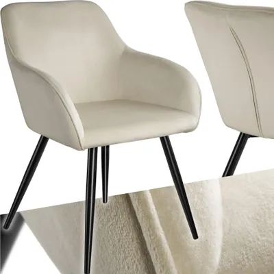 Produktbild von Stuhl Marilyn Samtoptik, schwarze Stuhlbeine - creme/schwarz, pro Stück