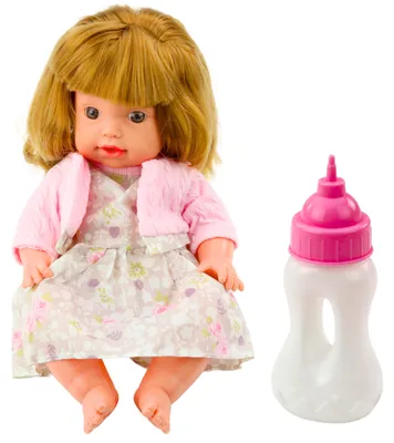 Productafbeelding van Babypop met zuigflesjurk Poederroze geluiden 30cm