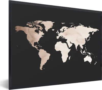 Produktbild von MuchoWow® Gerahmtes Poster Weltkarte - Schwarz und weiß 80x60 cm - Poster mit Schwarzem Bilderrahmen Wandposter Rahmen Foto Bilder - Schwarzem - Mit Gestell