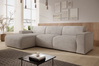 Image de AX LIVING Canapé en L Didim mini taupe, largeur 310 cm, élégant G