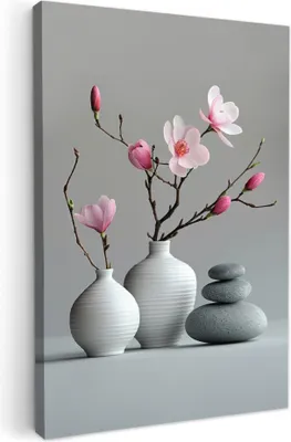 Produktbild von MuchoWow® - Leinwandbilder - Magnolie - Blumen - Rosa - Zen-Steine, Wandbild, Wanddeko Bilder Wohnzimmer, 40x60 cm
