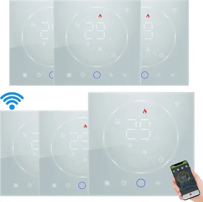 Zdjęcie produktu dla 6X termostat WiFi Tuya, cyfrowy termostat pokojowy LCD, termostat ścienny z ogrzewaniem wodnym 3A, podtynkowy termometr do ogrzewania podłogowego, kompatybilny z termostatami pokojowymi Tmall Genie, Amazon Echo, Google Home