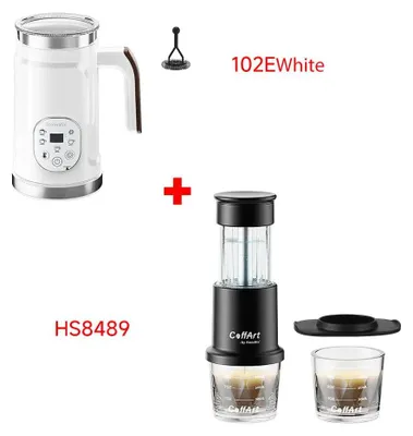 Immagine prodotto di Macchina da caffè e montalatte - Pressa manuale 2-in-1 + 5-in-1 - Macchina per espresso portatile - per 2 tazze - Schiuma calda/fredda - Spina EU HS8489 N 102EW