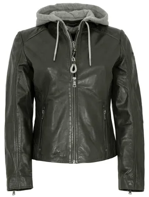 Produktbild von Mauritius - Damen Echtleder Lederjacke Lammnappa Kapuze dunkelgrün